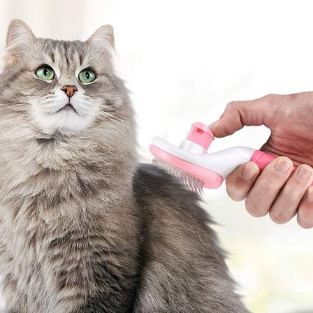 İpek Yıldızı® Kedi Köpek Tüy Toplayıcı Kendini Temizleyebilen Ergonomik Saplı Evcil Hayvan Tarağı Pembe