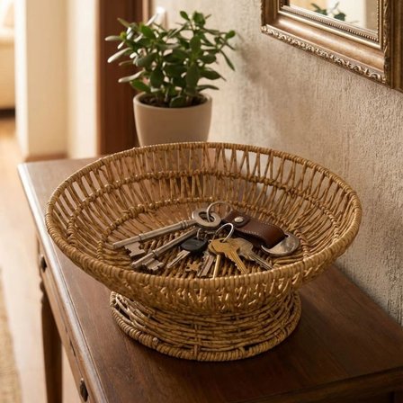 İpek Yıldızı® 28 cm Plastik Rattan Servis Çanağı – Doğal Hasır Görünümlü Dekoratif Meyve, Ekmek ve Sunum Kasesi