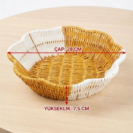 İpek Yıldızı® Çiçek Model Çift Renkli Plastik Rattan Ekmek ve Meyve Sepeti - Çok Amaçlı Banyo ve Mutfak Düzenleyici - Yıkanabilir Organizer