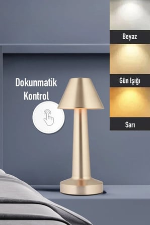 İpek Yıldızı® Çatı Model Gold Renk Şarjlı Dokunmatik 3 Renkli LED Masa Lambası