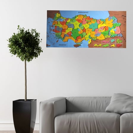 İpek Yıldızı® Renkli Türkiye Haritası Manyetik Yapıştırıcı Gerektirmeyen Duvar Stickerı 118 CM * 56 CM