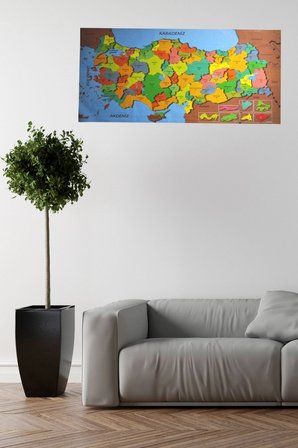 İpek Yıldızı® Renkli Türkiye Haritası Manyetik Yapıştırıcı Gerektirmeyen Duvar Stickerı 118 CM * 56 CM