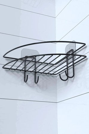 İpek Yıldızı® Yapışkanlı Banyo Köşeliği Kancalı Köşe Rafı Duş Şampuanlık Duvar Düzenleyici Organizer Raf