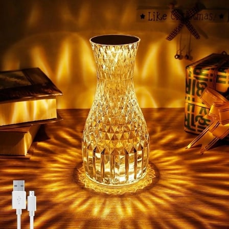 İpek Yıldızı® Sürahi Model USB Şarjlı Kumandalı 16 Farklı Işık Modlu Masa Üstü Kristal Akrilik Lamba Led