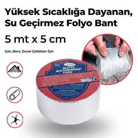 İpek Yıldızı® Yüksek Sıcaklık Dayanan Su Geçirmez Çatı Boru Duvar Çatlak Onarıcı Yapışkan Bant Folyo 5 cm