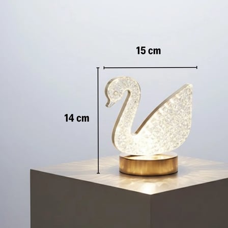 İpek Yıldızı® Kuğu Model Kristal LED Masa Lambası – Dokunmatik, 3 Renk Işık Modlu, Şarjlı Mini Dekoratif Gece Lambası
