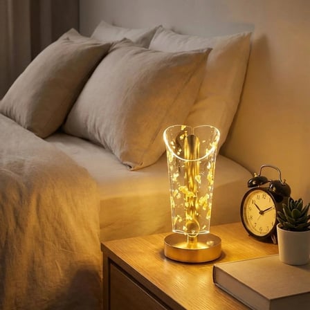 İpek Yıldızı® Açık Silindirik Kristal Altın Toz Model LED Masa Lambası – Gold Tabanlı, Dokunmatik, 3 Renk Işık Modlu, Şarjlı Modern Dekoratif Gece Lam