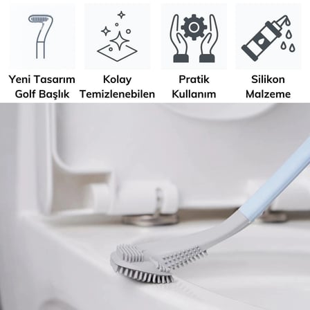 İpek Yıldızı® Golf Tasarımlı Silikon WC Klozet Mutfak Temizlik Fırçası Kanca Hediyeli