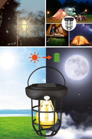 İpek Yıldızı® Solar Kamp Feneri – Güneş Enerjili, Otomatik Şarj ve Gece Işığı, Taşınabilir ve Asılabilir LED Dış Mekan Lamba