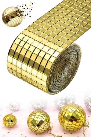 İpek Yıldızı®1 Metre Uzunluğunda Gold Renk Aynalı Mozaik Taşlı Dekor Bandı 4 cm x 1 mt