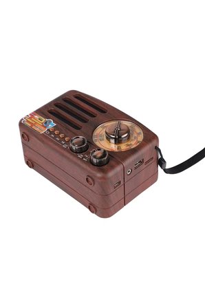 İpek Yıldızı® Küçük Boy Retro, Nostaljik, Ahşap Tasarım Bluetooth Hoparlörlü, Şarjlı, Taşınabilir Büyük Döndürülebilen Düğmeli FM/AM Destekli Radyo NS