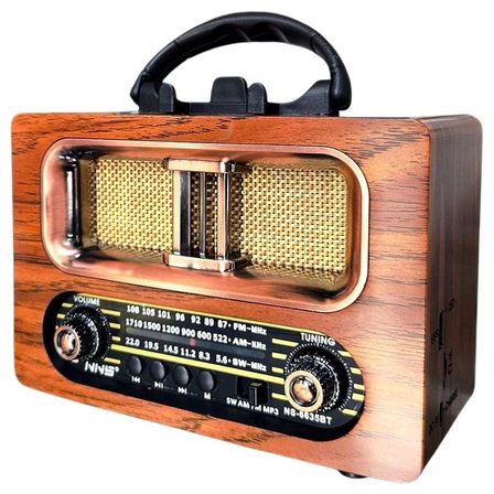 İpek Yıldızı® Büyük Boy Retro, Nostaljik, Ahşap Tasarım Bluetooth Hoparlörlü, Şarjlı, Taşınabilir FM/AM Destekli Radyo NS-6635