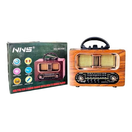 İpek Yıldızı® Büyük Boy Retro, Nostaljik, Ahşap Tasarım Bluetooth Hoparlörlü, Şarjlı, Taşınabilir FM/AM Destekli Radyo NS-6635