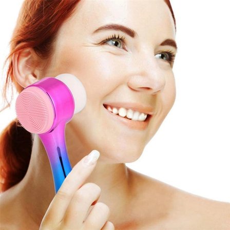 İpek Yıldızı® Çift İşlevli Renkli Cilt Yüz Temizleme Fırçası Peeling Masaj Etkili Gözenek Temizleyici Alet