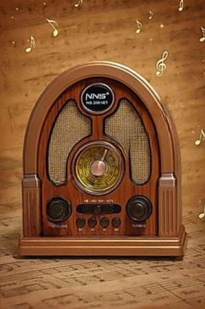 İpek Yıldızı® Orta Boy Kubbe Model Retro Ahşap Tasarım Bluetooth Hoparlörlü Radyo – FM/AM Destekli, Şarjlı ve Taşınabilir Radyo NS-7061