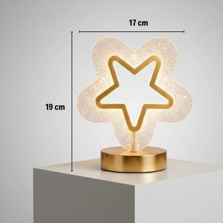 İpek Yıldızı® İçi Boş Yıldız Şeklinde Kristal LED Masa Lambası – Dokunmatik, 3 Renk Işık Modlu, Şarjlı Mini Dekoratif Gece Lambası