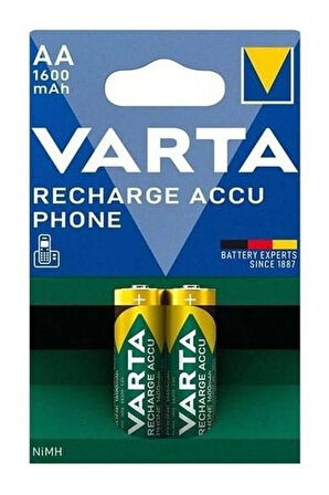 1600 mAh AA Accu Phone Şarj Edilebilir Kalem Pil 2'li