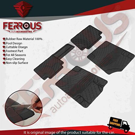 Ferrous Her Araca Uyumlu Üniversal Kauçuk Havuzlu Paspas Siyah