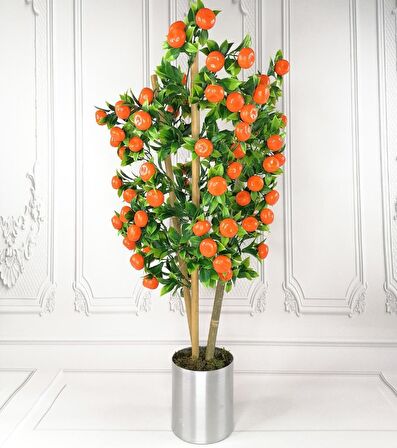 Yapay Ağaç Mandalina Ağacı 75CM Gür Yapraklı Gümüş Paslanmaz Aleminyum Saksılı