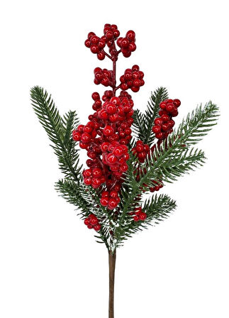 Yapay Çiçek Kokina ve Çam Dalı Karlı Renk 38cm Yılbaşı Çiçeği Red Berry