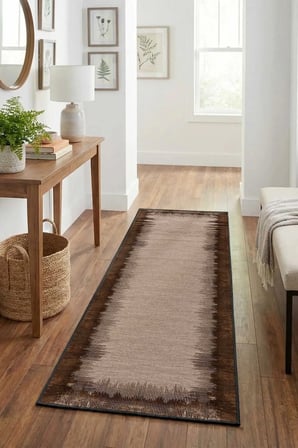 Vizon Kahve Modern Dijital Baskı Yıkanabilir Kaymaz Yolluk Halı Vizon Kahve