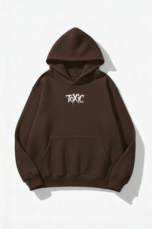 Unisex Yumuşak Dokulu Toxic Baskılı Tasarım Oversize 3 İplik Hoodie Sweatshirt