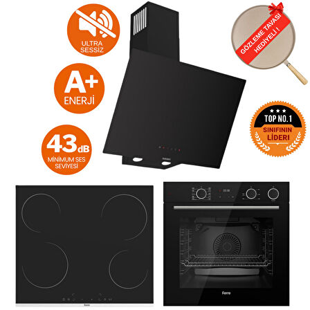 Ferre FryArt & buharlı Elio Sessiz Davlumbaz Elektrikli Siyah Ank. Set ( D077-SA + MS261 + XE64CS )
