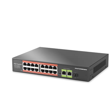 Hadron Hdx1442 Aı Poe Switch 16 Port 2 Uplink 1 Sfp Gigabit 210W Siyah