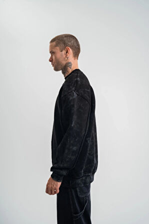 Unisex Bisiklet Yaka Özel Pis Dikişli Yıkamalı weathirt  iyah