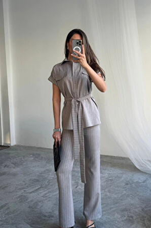 ÇİZGİİ POYVİSKON BUZ  PANTOON TAKI  Gri