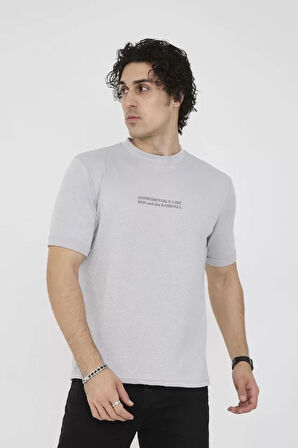 Unisex Bisiklet Yaka Slim Fit TShirt Boyalı Gri