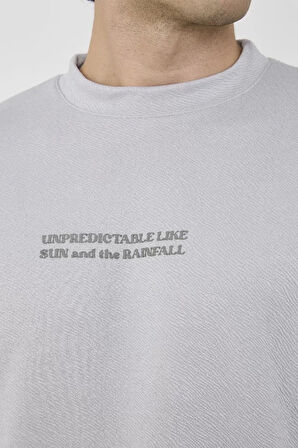 Unisex Bisiklet Yaka Slim Fit TShirt Boyalı Gri