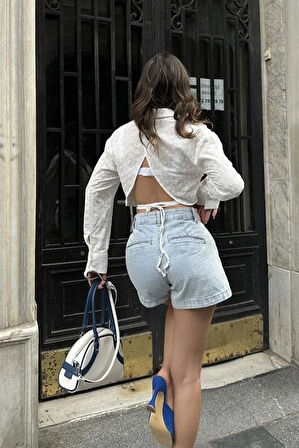 Kristen ırt Dekolte Crop Gömlek 325308