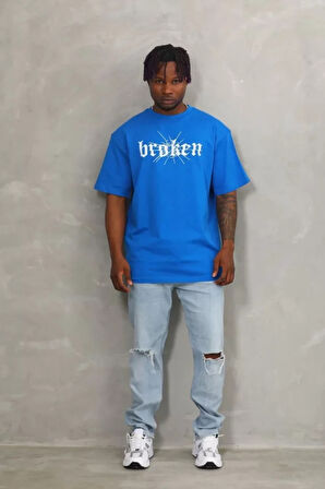 Unisex Oversize Baskılı Bisiklet Yaka Thirt  avi