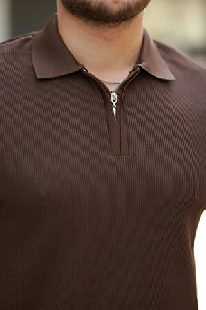 Erkek Fermuarlı Yakalı Kısa Kollu Tshirt