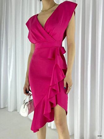 cuba Kumaş Önü Fırfırlı idi Boy Elbise