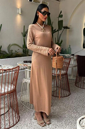 Ajur Detaylı Bisiklet Yaka Triko Elbise 2861