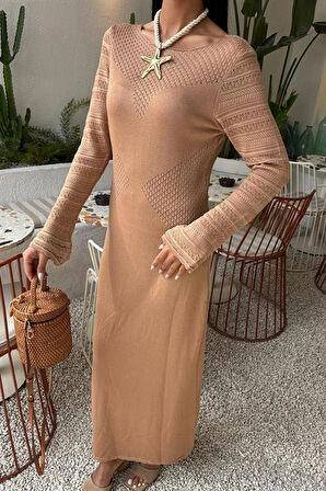 Ajur Detaylı Bisiklet Yaka Triko Elbise 2861