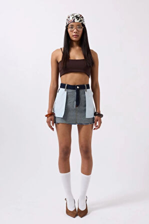 Ters Detay Denim Mini Etek