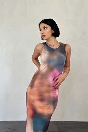 Renkli Batik Desenli Elbise