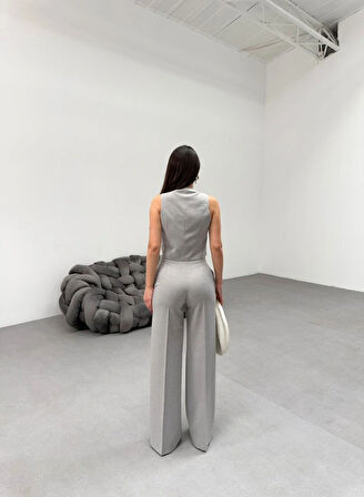 Toskana Çi̇zgi̇li̇ Kruvaze Yaka Tek Düğmeli̇ Yelek Pantolon Takim