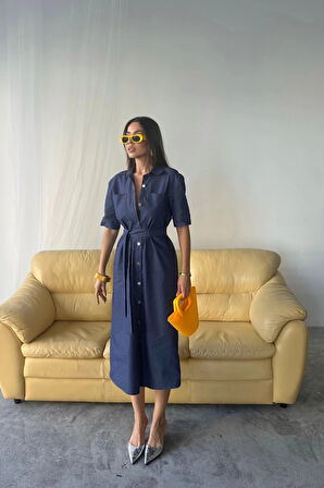 TENCEL ÖNDEN DÜĞMELİ KIA KOL ELBİE  Mavi