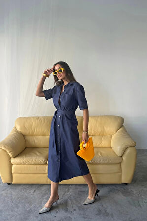 TENCEL ÖNDEN DÜĞMELİ KIA KOL ELBİE  Mavi