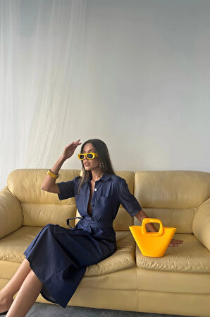 TENCEL ÖNDEN DÜĞMELİ KIA KOL ELBİE  Mavi