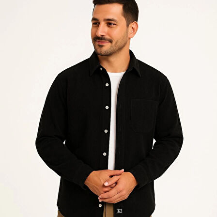 Erkek Fitilli Kadife Cepli Gömlek Oversize Rahat Kalıp  iyah