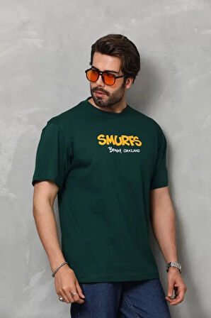 Unisex Basic Bisiklet Yaka Oversize Thirt  Yeşil