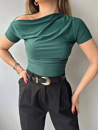 Kadın andy Kumaş Düşük Omuz Bluz