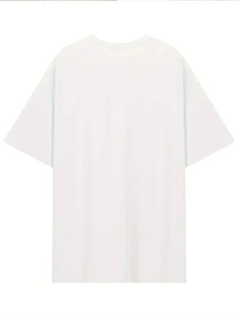 Baskılı Oversize Bisiklet Yaka Tshirt  Beyaz