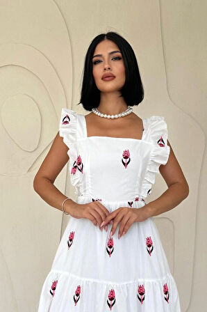 Fuşya ıfır Kol Fırfırlı Elbise