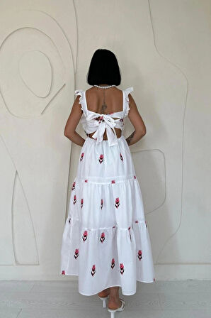 Fuşya ıfır Kol Fırfırlı Elbise